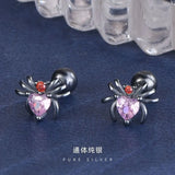 925 Silver Spider Girl Zircon Stud Earring Gift