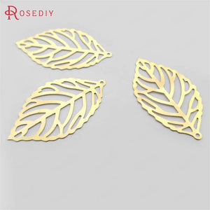 60pcs Brass Tree Leaf Leaves Charms Pendants 35x20mm DIY Jewelry Findings