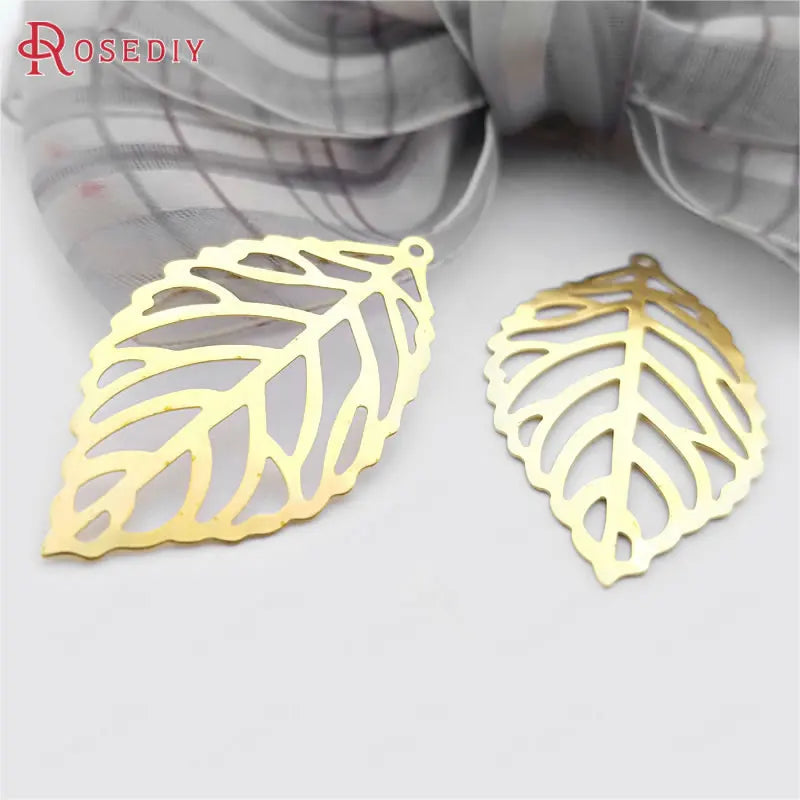 60pcs Brass Tree Leaf Leaves Charms Pendants 35x20mm DIY Jewelry Findings