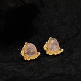 ZFSILVER S925 Rose Quartz Heart Stud Earrings