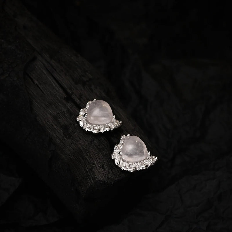 ZFSILVER S925 Rose Quartz Heart Stud Earrings