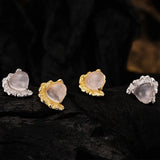 ZFSILVER S925 Rose Quartz Heart Stud Earrings