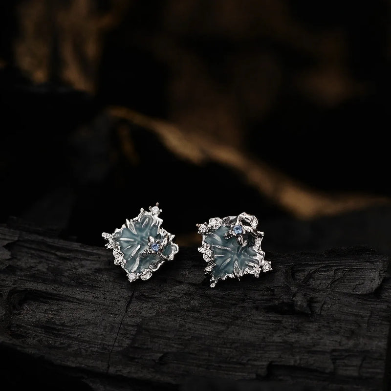 ZFSILVER S925 Sterling Silver Irregular Glue Square Stud Earrings