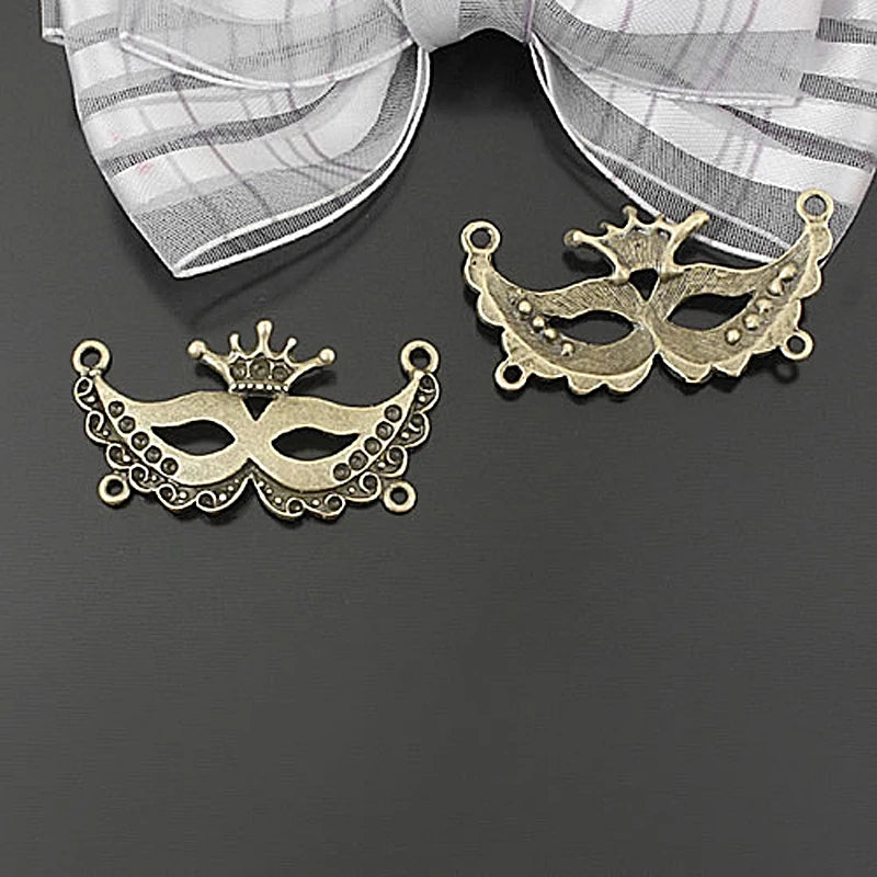 20pcs Antique Bronze Face Mask Charms Pendants DIY Jewelry Findings 39x20mm