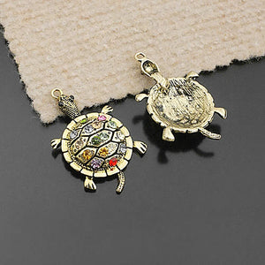 4pcs Antique Zinc Alloy Tortoise Rhinestone Pendants Jewelry Findings