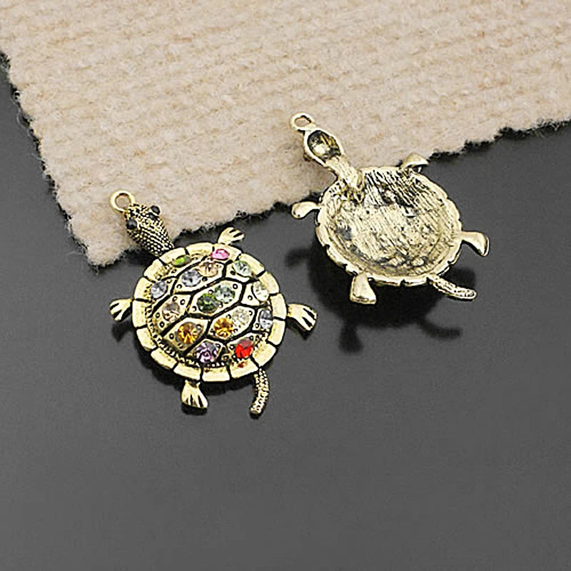 4pcs Antique Zinc Alloy Tortoise Rhinestone Pendants Jewelry Findings