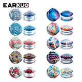 EARKUO Flower Transparent Ear Tunnels Multicolour Stone Wave Earring 2PCS