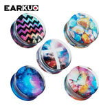 EARKUO Flower Transparent Ear Tunnels Multicolour Stone Wave Earring 2PCS