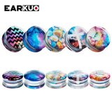 EARKUO Flower Transparent Ear Tunnels Multicolour Stone Wave Earring 2PCS