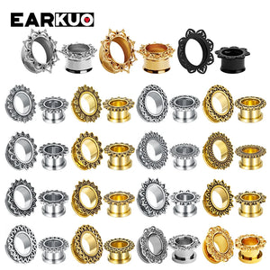 EARKUO Stainless Steel Flower Ear Gauges Tunnels 2PCS