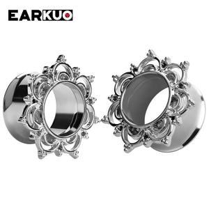 EARKUO Stainless Steel Flower Ear Gauges Tunnels 2PCS