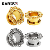 EARKUO Stainless Steel Flower Ear Gauges Tunnels 2PCS