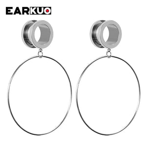 EARKUO Stainless Steel Pearl Dangle Ear Plugs 2PCS