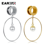 EARKUO Stainless Steel Pearl Dangle Ear Plugs 2PCS