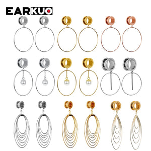 EARKUO Stainless Steel Pearl Dangle Ear Plugs 2PCS