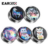 EARKUO Stainless Steel Love Heart Lip Cat Ear Piercing Tunnels Body Jewelry 2PCS