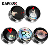 EARKUO Stainless Steel Love Heart Lip Cat Ear Piercing Tunnels Body Jewelry 2PCS