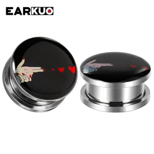 EARKUO Stainless Steel Love Heart Lip Cat Ear Piercing Tunnels Body Jewelry 2PCS