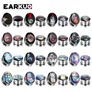 EARKUO Stainless Steel Love Heart Lip Cat Ear Piercing Tunnels Body Jewelry 2PCS