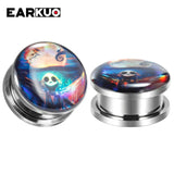 EARKUO Stainless Steel Love Heart Lip Cat Ear Piercing Tunnels Body Jewelry 2PCS