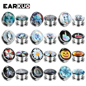 EARKUO Sunflower Compass Steel Ear Piercing Tunnels Gauges 2PCS