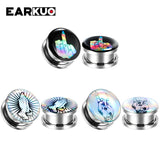 EARKUO Sunflower Compass Steel Ear Piercing Tunnels Gauges 2PCS