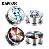 EARKUO Sunflower Compass Steel Ear Piercing Tunnels Gauges 2PCS
