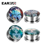 EARKUO Sunflower Compass Steel Ear Piercing Tunnels Gauges 2PCS