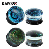 EARKUO Heart Flower Milky Way Glass Ear Gauges 2PCS