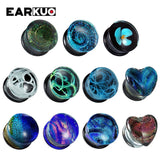 EARKUO Heart Flower Milky Way Glass Ear Gauges 2PCS