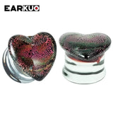 EARKUO Heart Flower Milky Way Glass Ear Gauges 2PCS