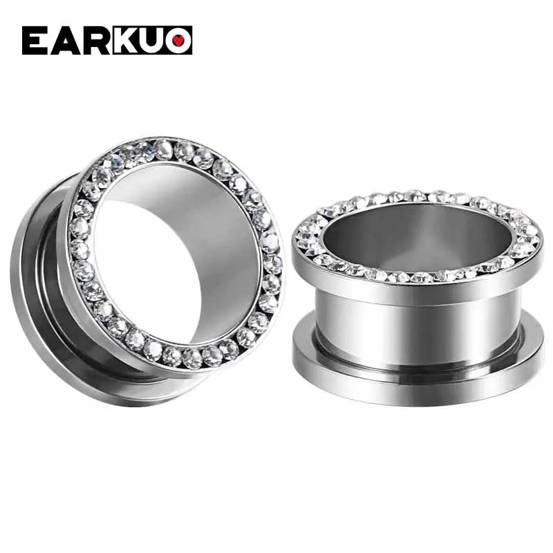 EARKUO Stainless Steel Zircon Shell Ear Piercing Tunnels Gauges
