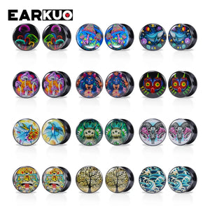 Unique Cat Head Mushroom Tree Sea Waves Acrylic Ear Plugs Expanders