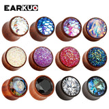 EARKUO Fish Scale Zircon Wood Earring Piercing Tunnels Body Jewelry
