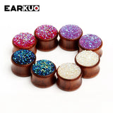EARKUO Fish Scale Zircon Wood Earring Piercing Tunnels Body Jewelry
