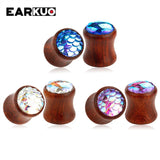 EARKUO Fish Scale Zircon Wood Earring Piercing Tunnels Body Jewelry