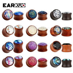 EARKUO Fish Scale Zircon Wood Earring Piercing Tunnels Body Jewelry