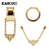 EARKUO Stainless Steel Magnet Bat Bee Spider Ear Plugs Tunnels Gauges 2PCS