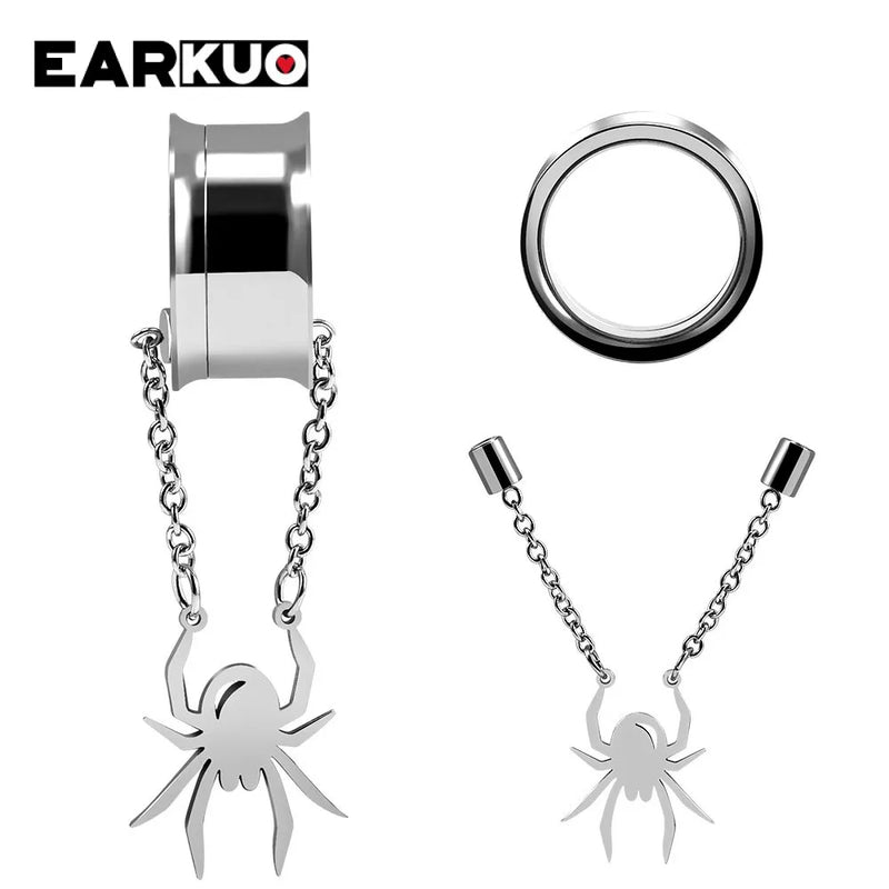 EARKUO Stainless Steel Magnet Bat Bee Spider Ear Plugs Tunnels Gauges 2PCS