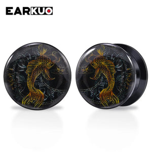 EARKUO Acrylic Sun Moon Lock Cat Fish Ear Plugs Body Piercing Jewelry 2PCS