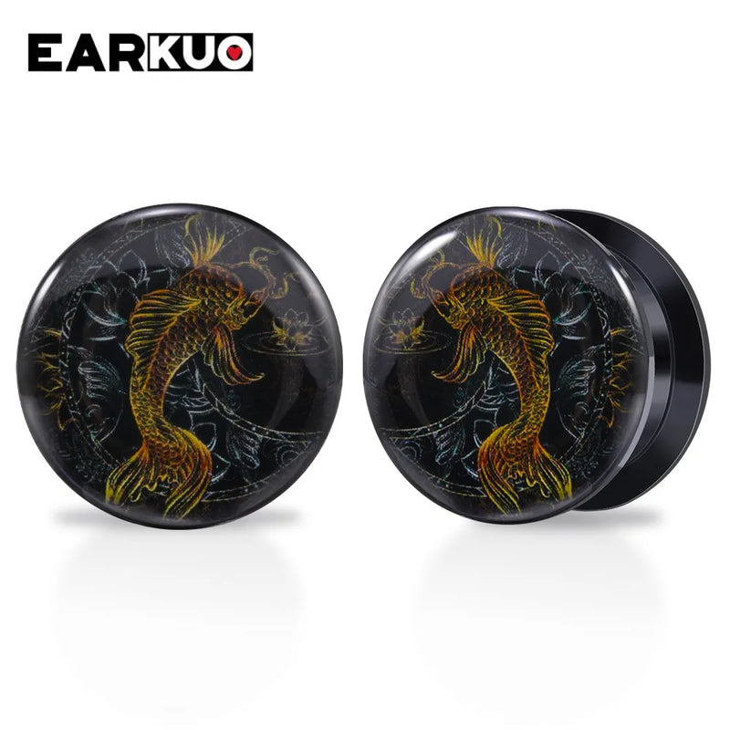 EARKUO Acrylic Sun Moon Lock Cat Fish Ear Plugs Body Piercing Jewelry 2PCS