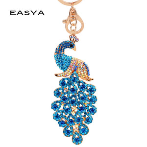 Colorful Peacock Rhinestone KeyChain Peahen Keyring Car Key Chain Ring