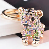 Colorful Tiger Key Chain Gem Studded Pendant Holder