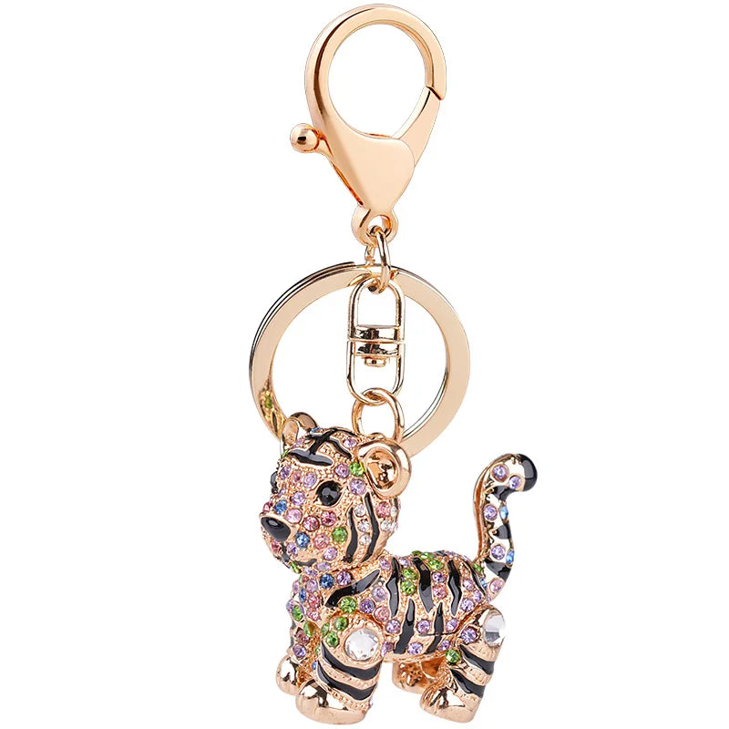 Colorful Tiger Key Chain Gem Studded Pendant Holder