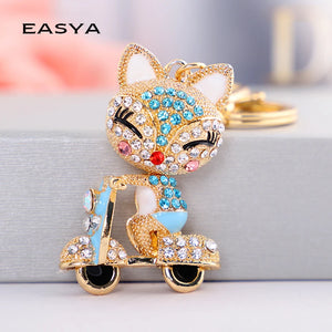Fox Keychain Llavero Car Key Ring Crystal Animal Key Chain Women Bag Accessories