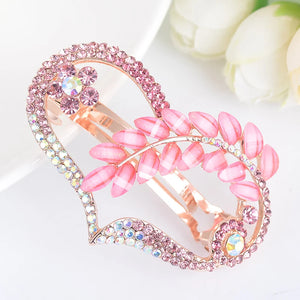 Crystal Heart Hairgrips Barrettes Rhinestone Leaf Hairpins Headwear