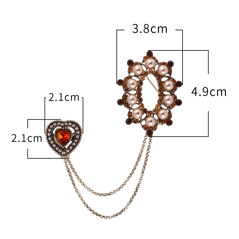 Pearl Wreath Crystal Brooch Chain Charm Vintage Jewelry