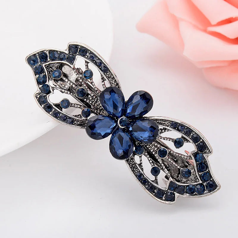 Vintage Rhinestone Hairwear Butterfly Flower Hair Barrettes Women Hair Clips Ret
