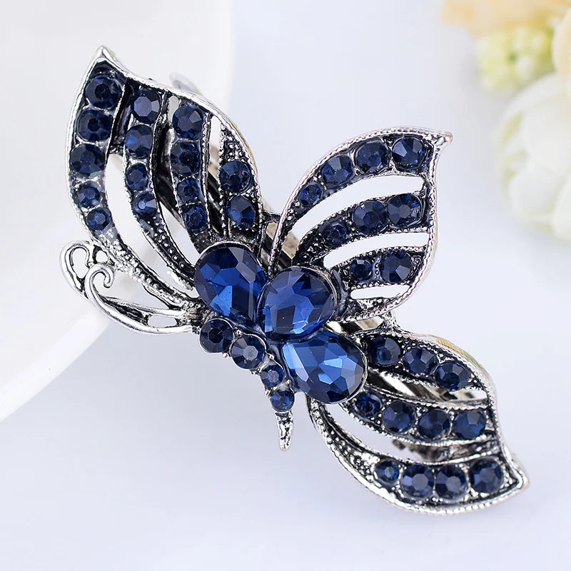 Vintage Rhinestone Hairwear Butterfly Flower Hair Barrettes Women Hair Clips Ret