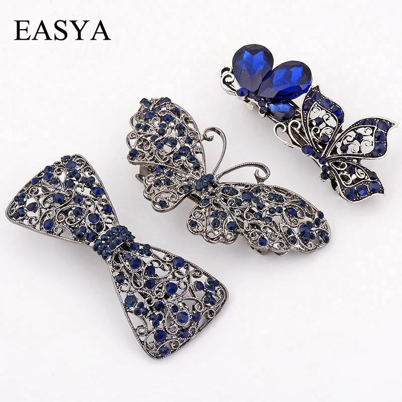 Vintage Rhinestone Hairwear Butterfly Flower Hair Barrettes Women Hair Clips Ret